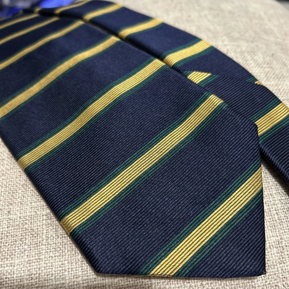 Brooks Brothers Makers Silk Tie Repp Horizontal Stripe Blue Gold Green Ivy Prep